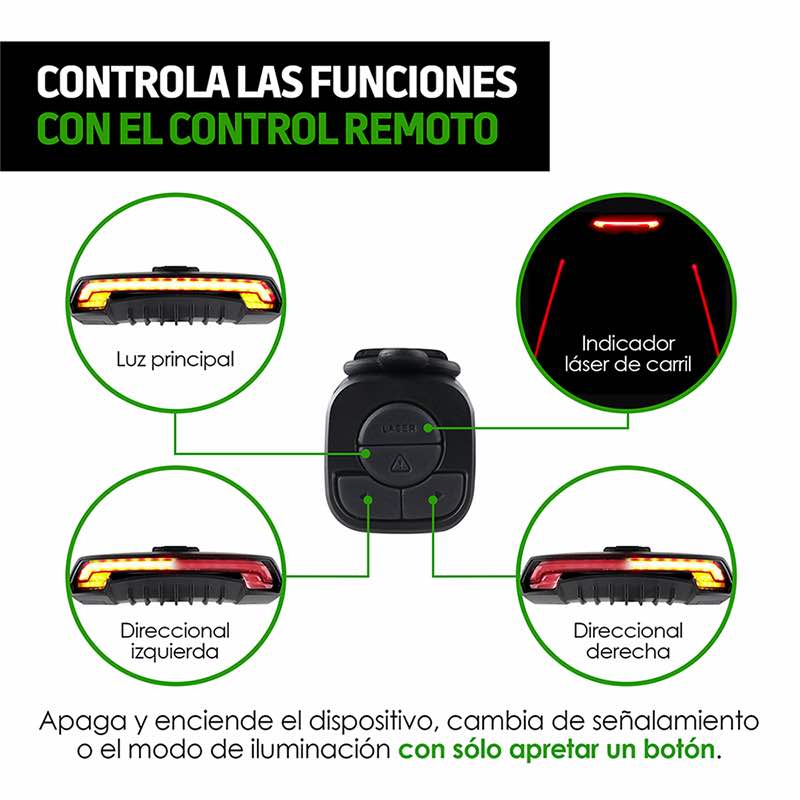 Luz Trasera para Bicicleta con Direccionales y Láser Redlemon