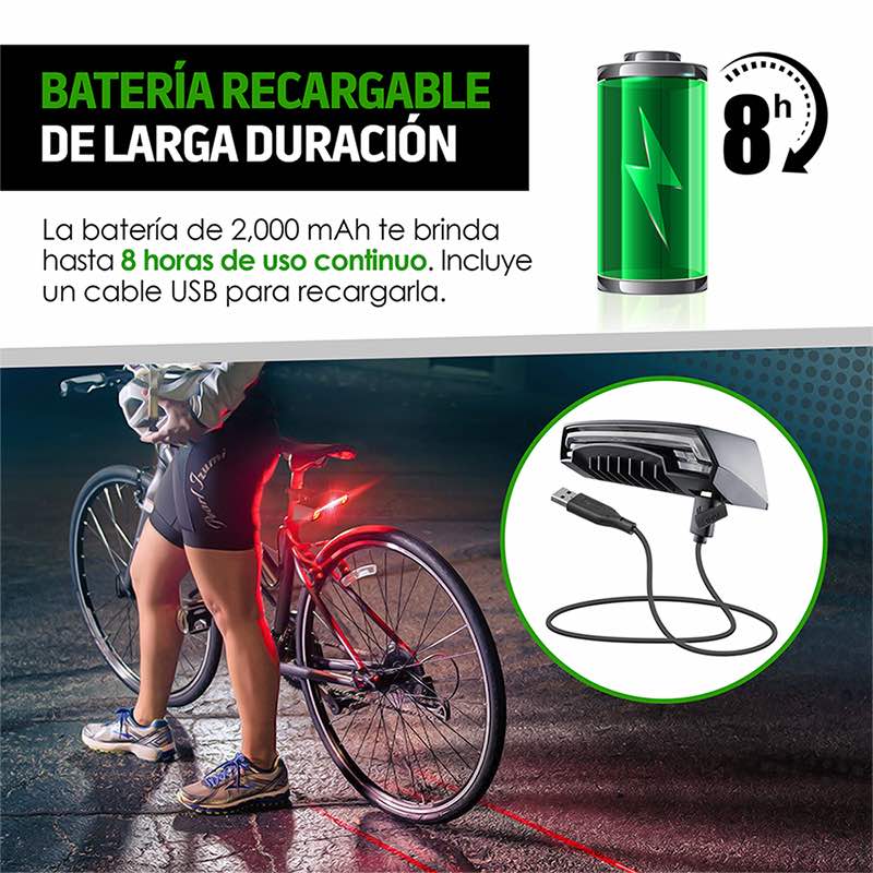 Luz Trasera para Bicicleta con Direccionales y Láser Redlemon