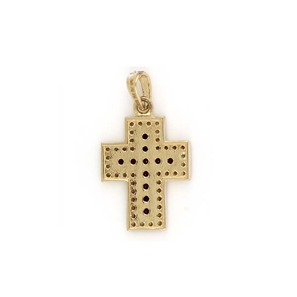 Cruz de Oro Amarillo con Doble Cruz de Circonias Blancas y Rojas en Oro de 14 K + Obsequio