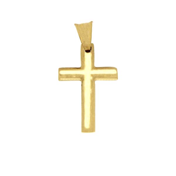 Cruz en Curva con Acabado Pulido en Oro Amarillo de 14 K + Obsequio