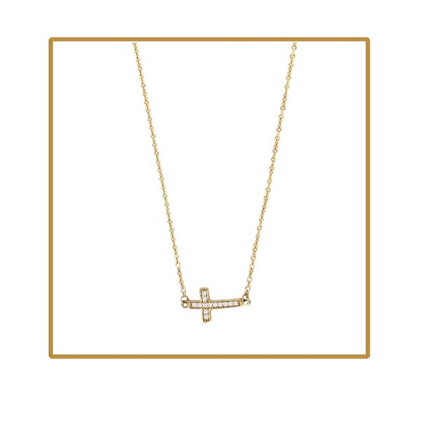 Gargantilla con Cruz Horizontal con Circonias Blancas en Oro Amarillo de 14 K + Obsequio