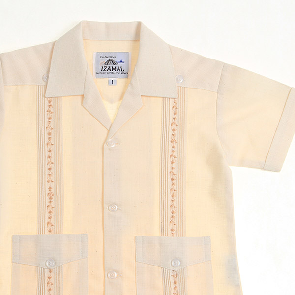 Conjunto de Guayabera Bordada de Lino color Hueso 1 a 6 años.