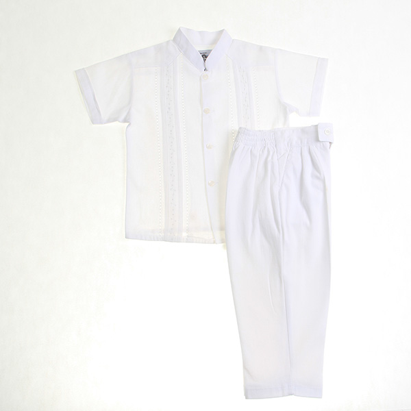 Conjunto de Guayabera Bordada de Manta color Blanco 1 a 6 años.
