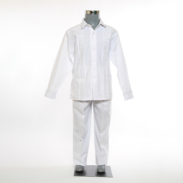 Conjunto de Guayabera Bordada de Lino color Blanco 6 a 18 años.