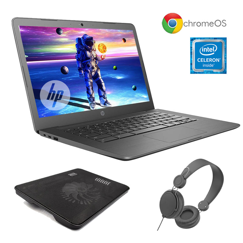 Laptop Hp 14 Chromebook Intel Celeron N3355 eMMC 32GB Ram 4gb 14-CA023NR + Base +  audífonos