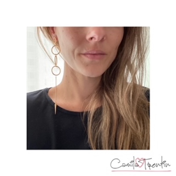 Aretes Largos con Aros-Baño de Oro 18K 