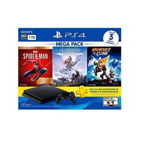 Bundle Consola PlayStation 4 1 TB + Mega Pack 15: Marvel Spider-Man+Ratchet y Clank+Horizon Zero Dawn