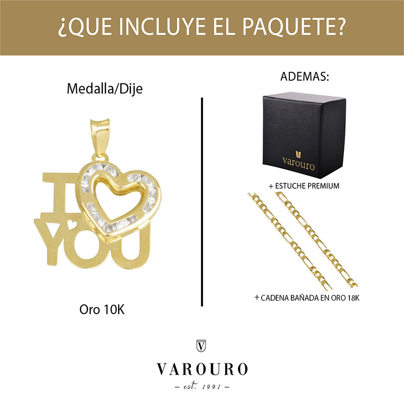 Dije I Love You  VAROURO Oro 10k .7gr + Cadena De Regalo