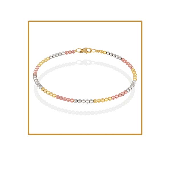 Pulsera de Bolitas en Oro Tres Oros de 14 K + Obsequio