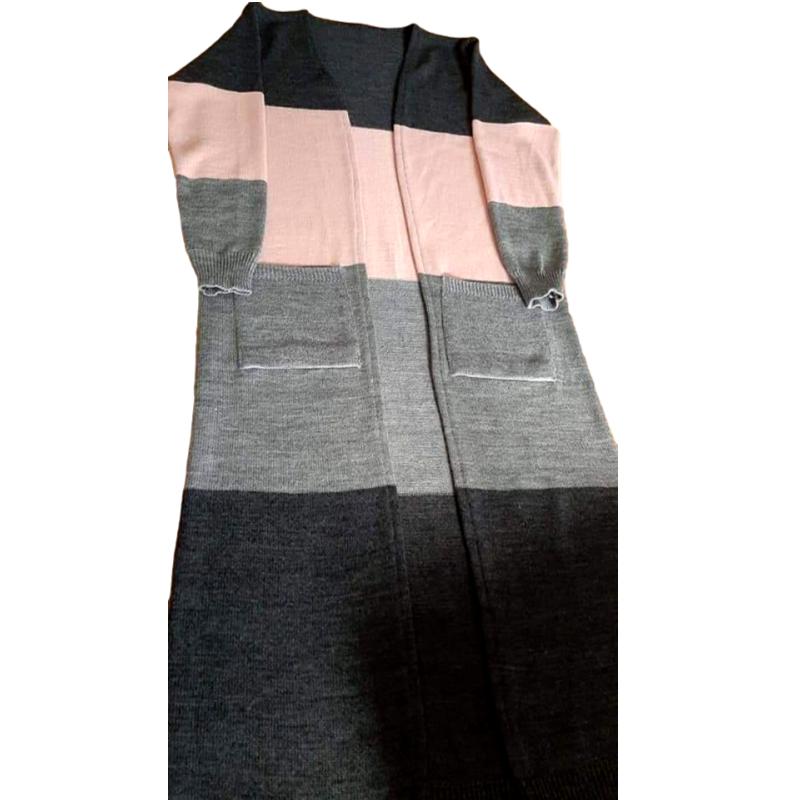 Suéter cárdigan largo mujer ensamble gris con rosa MONY