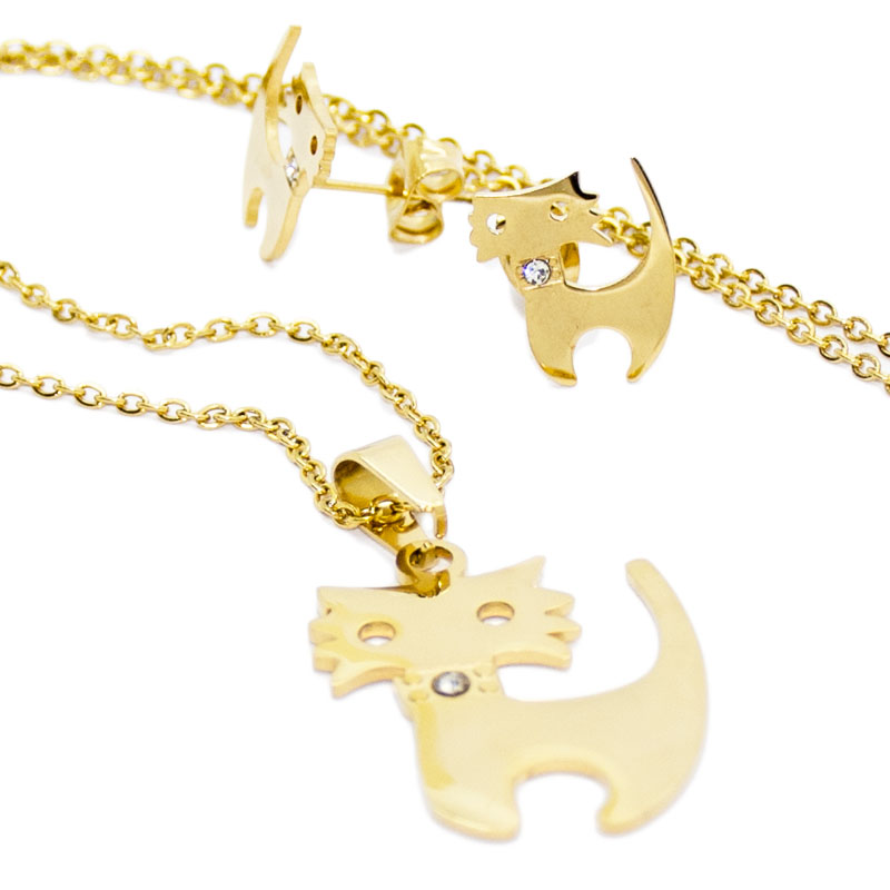 Set Acero NK dije y aretes de gato