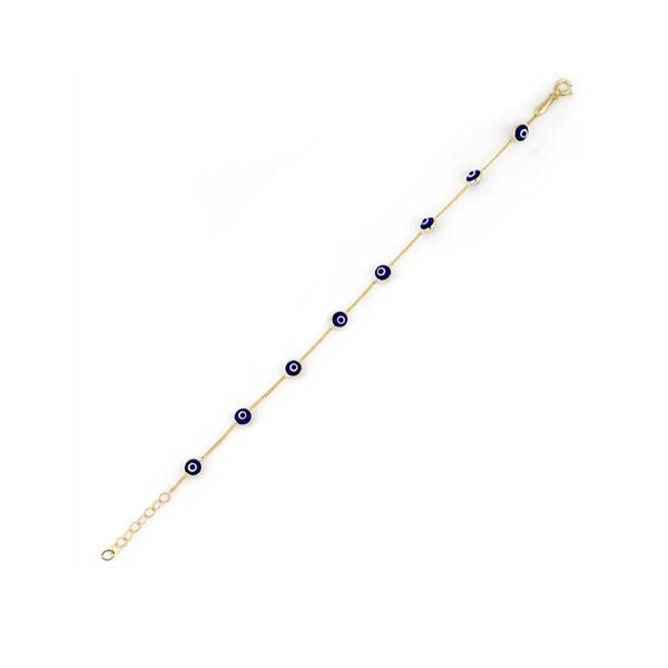 Pulsera con Ojos Turcos Azules en Oro Amarillo de 14 K + Obsequio