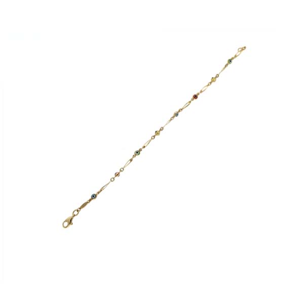 Pulsera con Ojitos de Colores en Oro Amarillo de 14 K + Obsequio