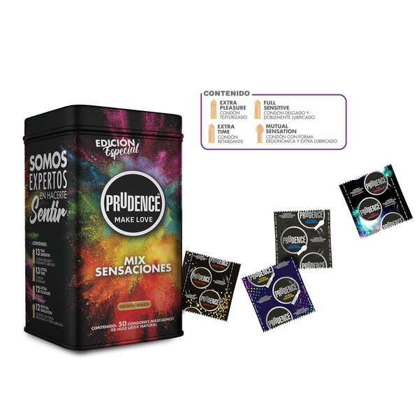 50 Condones Prudence + Lata Edición Especial Prudence Mix Sensaciones