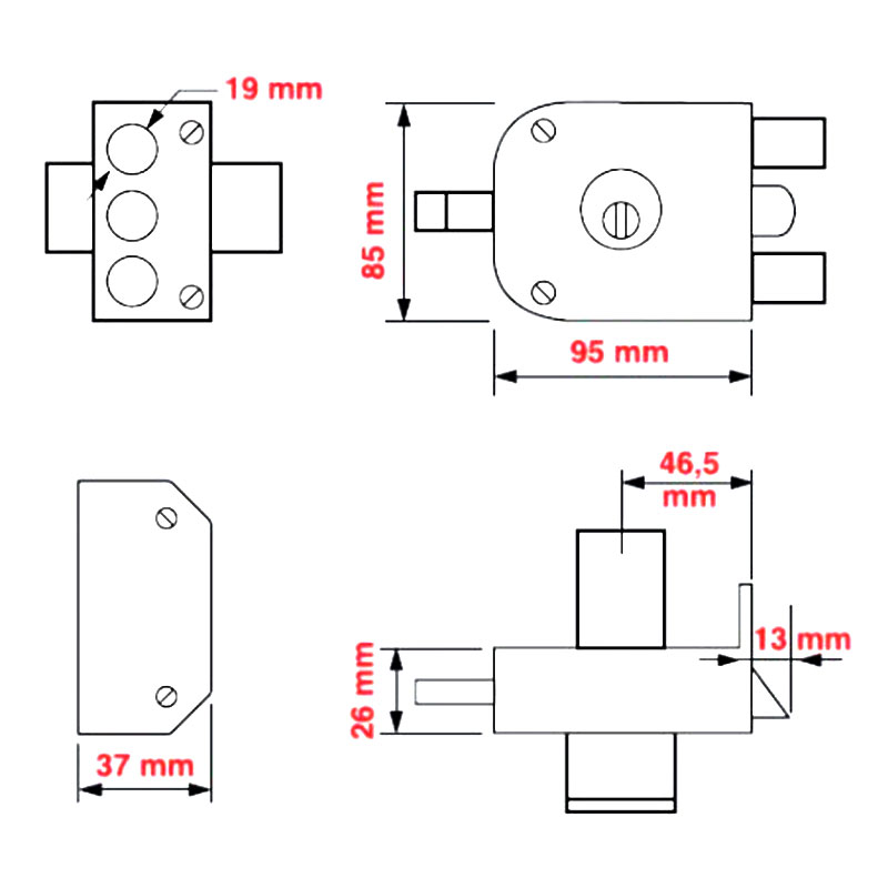 Cerradura Chapa Alta Seguridad Tover L6 Apertura Interior 2 Bulones y resbalón