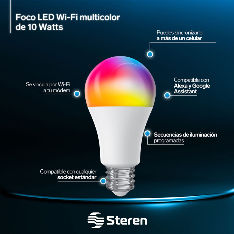 Foco LED Wi-Fi RGB+W multicolor de 10 W SHOME-120 
