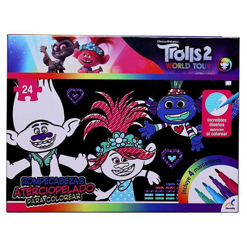 Rompecabezas Aterciopelado para Colorear Trolls World Tour 24 piezas