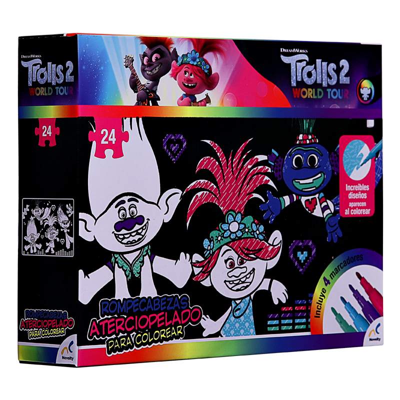 Rompecabezas Aterciopelado para Colorear Trolls World Tour 24 piezas