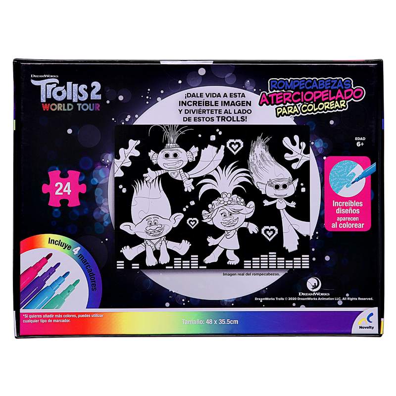 Rompecabezas Aterciopelado para Colorear Trolls World Tour 24 piezas