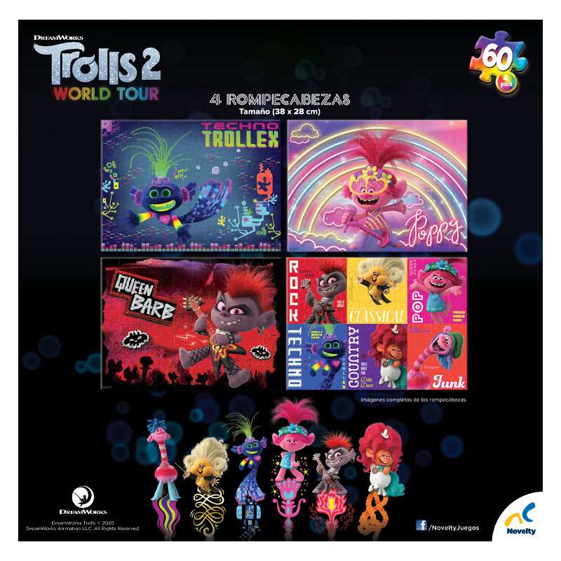 Rompecabezas 4 en 1 Trolls World Tour