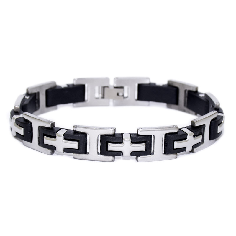 Pulsera de hombre eslabones de acero inoxidable y caucho