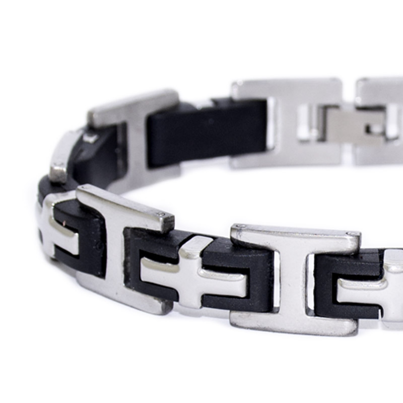 Pulsera de hombre eslabones de acero inoxidable y caucho