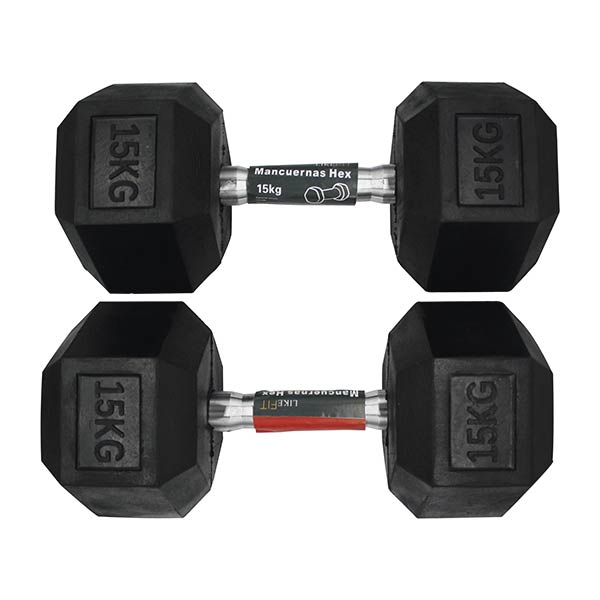 Par Mancuernas Pesa Hex. 15 Kg Likefit Para Entrenamiento