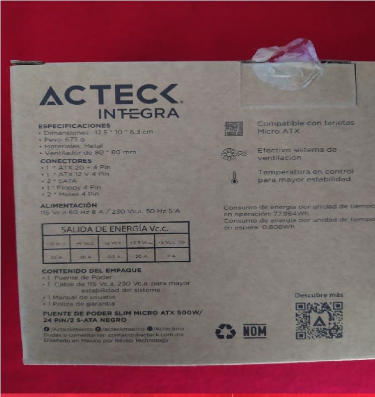 FUENTE PODER MICRO ATX 500W 204PINES VENTILADOR 80MM ENERGIA CORRIENTE PC ENSAMBLE GAMER CASA OFICI