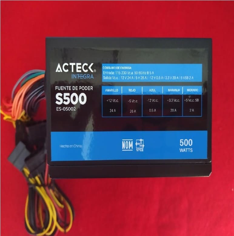 FUENTE PODER MICRO ATX 500W 204PINES VENTILADOR 80MM ENERGIA CORRIENTE PC ENSAMBLE GAMER CASA OFICI