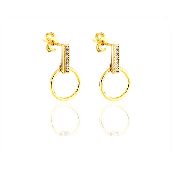 Aretes de Barras con Circonias y Aros Lisos en Oro de 14 K + Obsequio