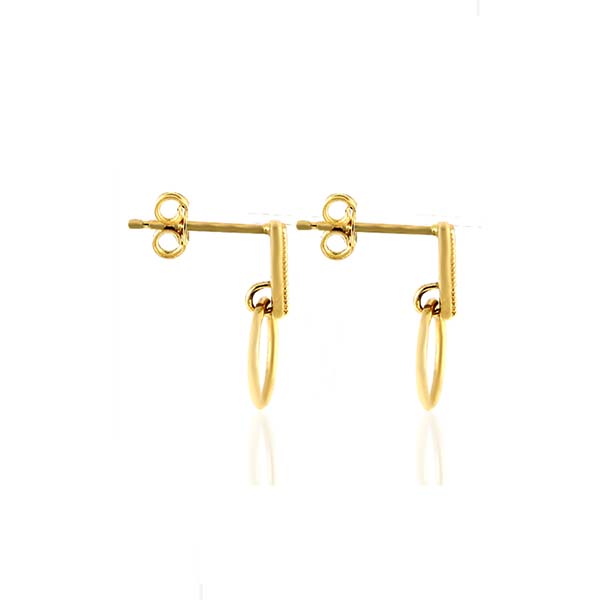 Aretes de Barras con Circonias y Aros Lisos en Oro de 14 K + Obsequio