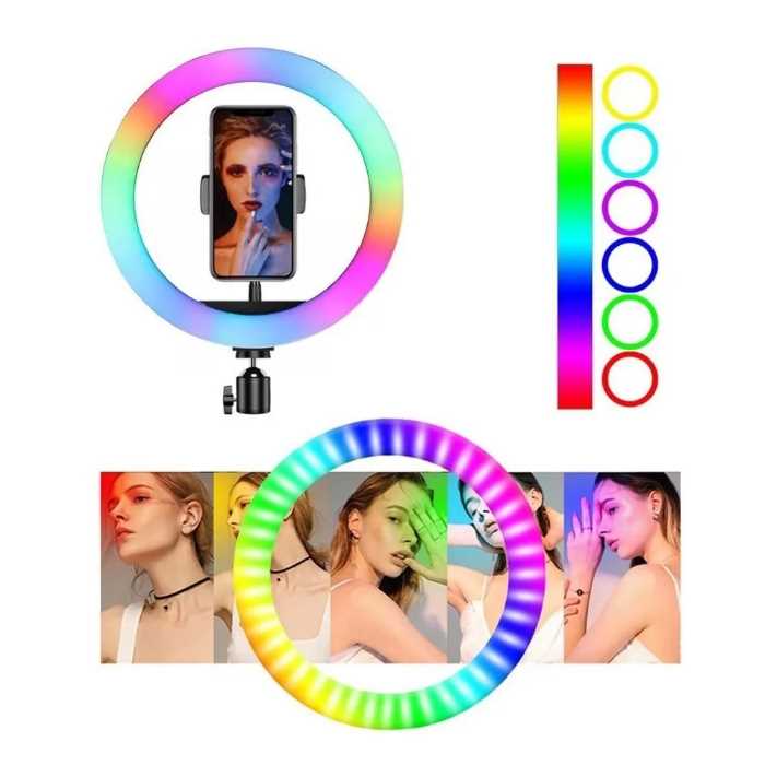 Aro de luz led RGB 30 cm Gadgets and Fun Tripie de 1.7 metros con luz blanca y luces de colores RGB