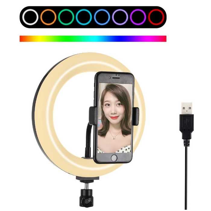 Aro de luz led 26 cm Gadgets & fun Tripie de 1.7 metros con luz blanca y luces de colores RGB