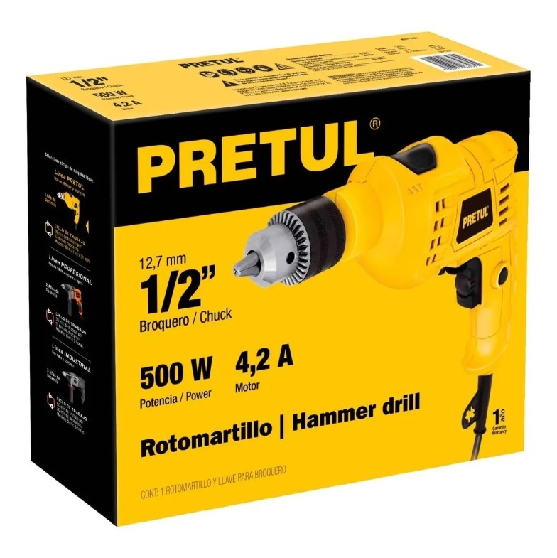 Taladro Rotomartillo Pretul 1/2" 24058 hogar carpinteria alámbrico