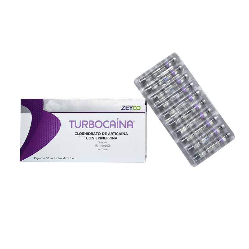 Caja de 50 Cartuchos Turbocaína anestesía dental Inyectable Epinefrina