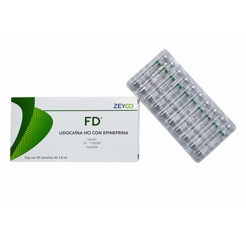 Caja de 50 Cartuchos Lidocaina anestesía dental Inyectable Epinefrina	