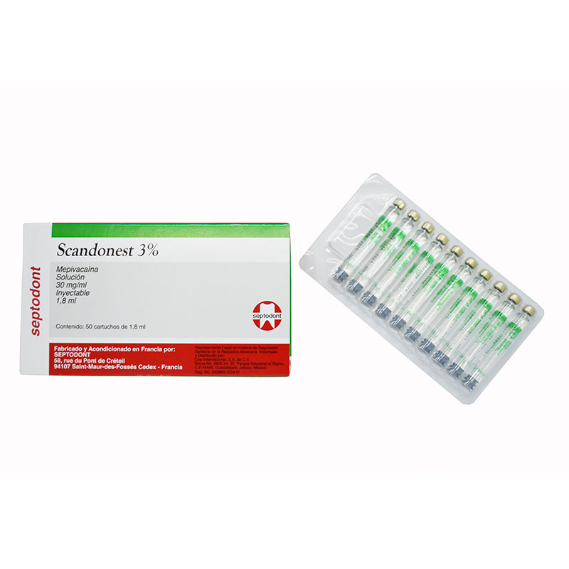 Caja con Cartuchos de Scandonest 30 mg/ml Anestesia Dental Local