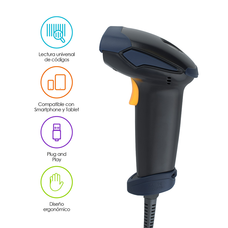 Redlemon Lector de Código de Barras Láser USB Universal para Punto de Venta (POS) o Almacén. Pistola Escáner de Códigos EAN, UPC, ISBN para Computadora.
