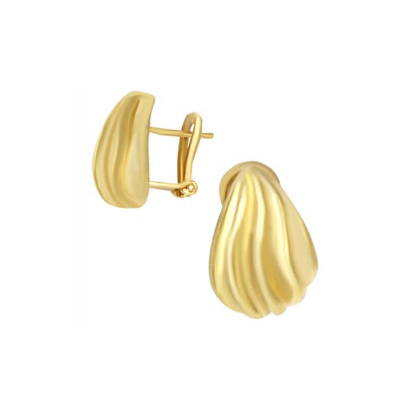 Aretes Diseño Concha con Broche de Raqueta en Oro Amarillo de 14 K + Obsequio