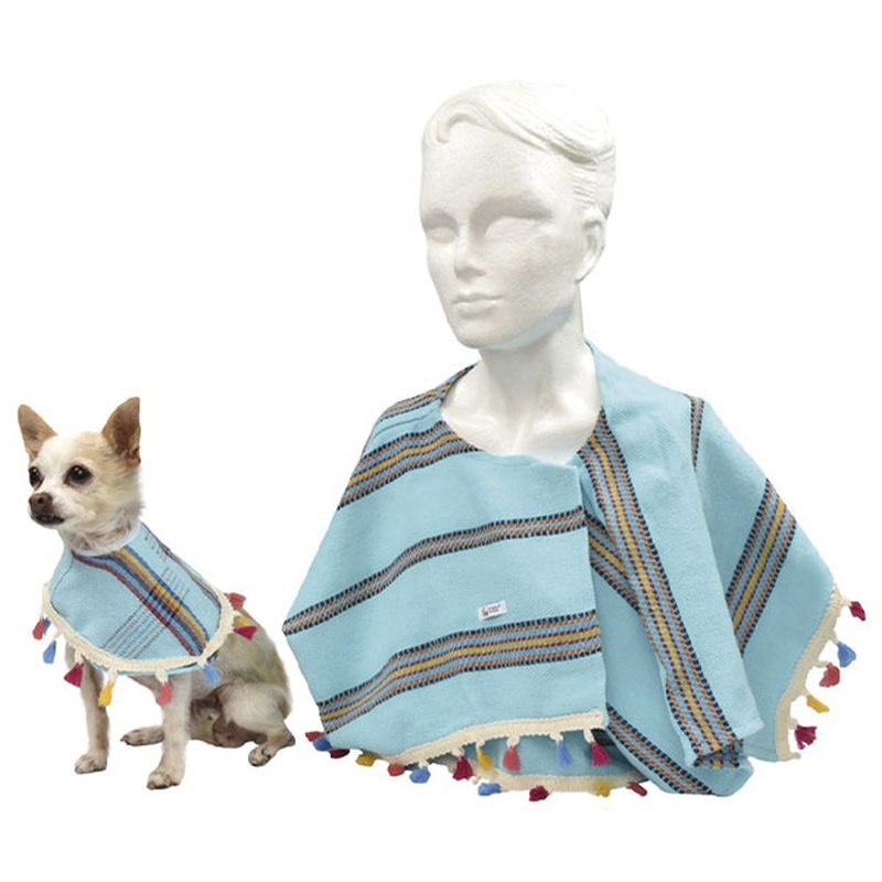 Kit Jorongo para Mascota + Chal de Mujer Unitalla Azul marca El Rebozo de Dolce