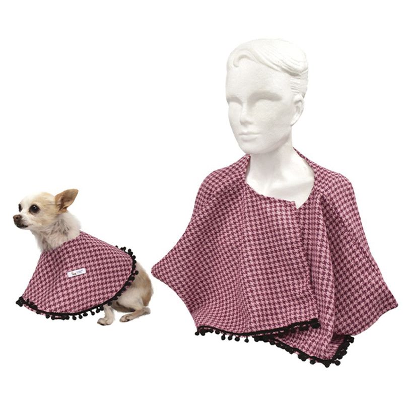 Kit Jorongo para Mascota + Chal de Mujer Unitalla Rosa Cuadros marca El Rebozo de Dolce