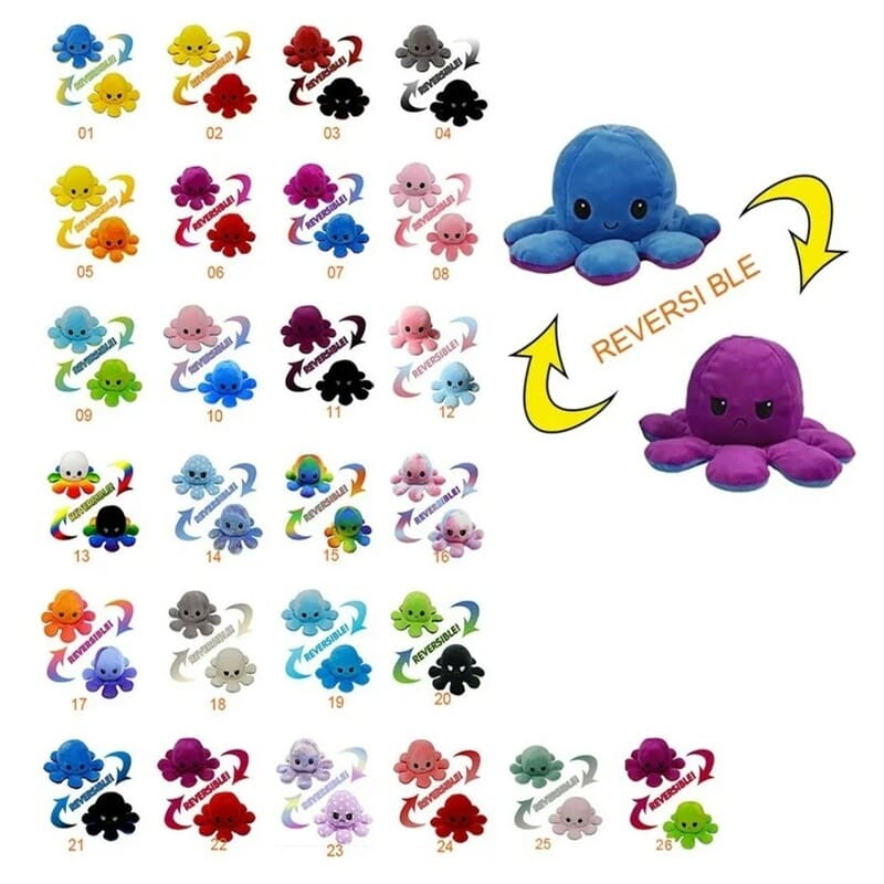 Pulpo Pulpito Reversible Anti Estres Feliz Enojado Colores 