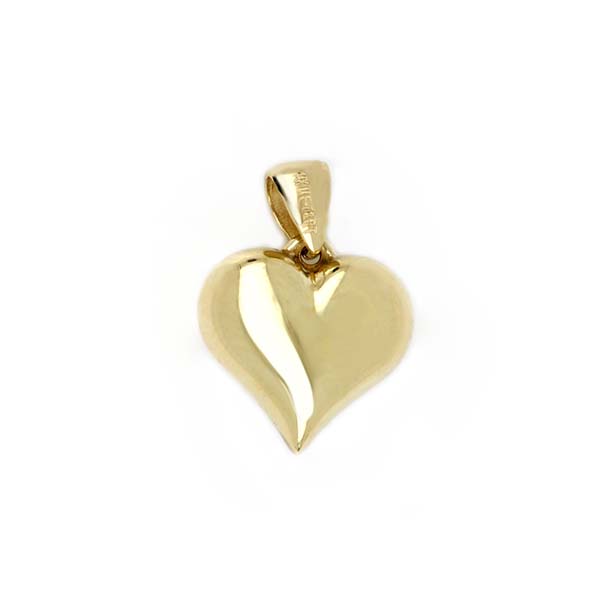 Dije de Corazón Inflado con Líneas y Cuadros en Oro Amarillo de 14 K + Obsequio