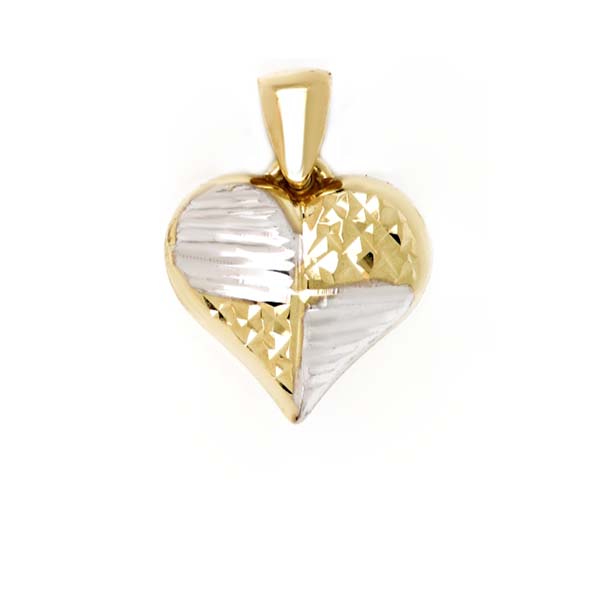 Dije de Corazón Inflado con Líneas y Cuadros en Oro Amarillo de 14 K + Obsequio
