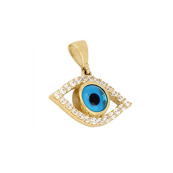 Dije de Ojo Azul con Circonias Blancas en Oro Amarillo de 14 K + Obsequio