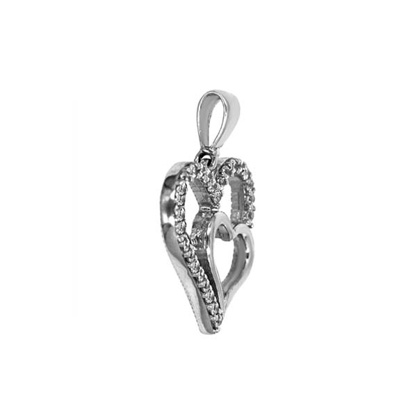 Dije Corazón Doble con Circonias en Oro Blanco de 14 K + Obsequio