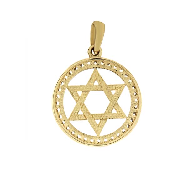 Dije de Estrella de David en Círculo con Circonias en Dos Oros de 14 K + Obsequio