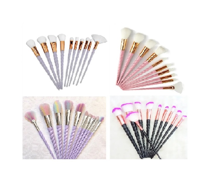 Set De 10 Brochas Unicornio Kabuki Maquillaje Profesional