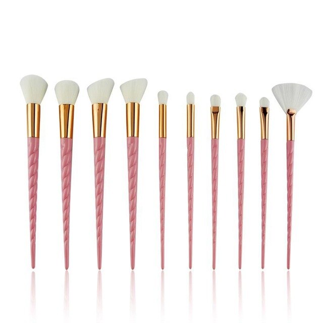 Set De 10 Brochas Unicornio Kabuki Maquillaje Profesional