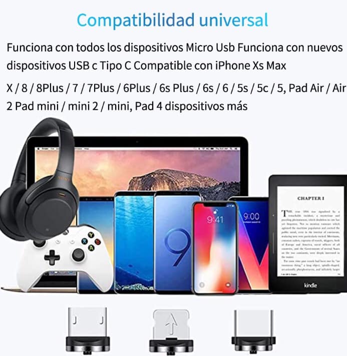 Cable Cargador Celular Magnético 3 En 1 Micro Usb Tipo C iPhone